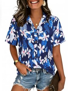 LILYCHIC Hawaiian Shirts for Women Floral Tropical Beach Tops Button Down Short