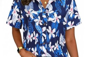 LILYCHIC Hawaiian Shirts for Women Floral Tropical Beach Tops Button Down Short