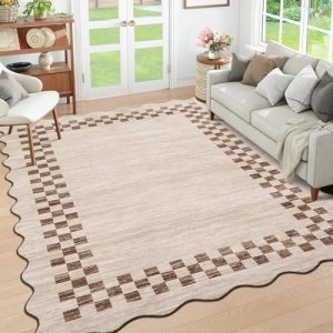 GarveeHome Washable Rug 5×7 for Living Room Large Bedroom Scalloped Rug Non Slip