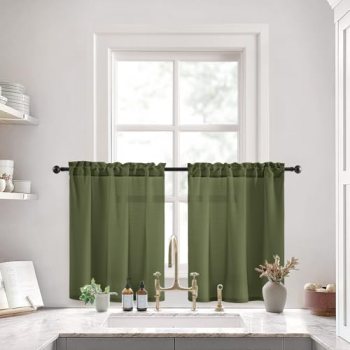 HOMEIDEAS Olive Green Privacy Sheer Curtains