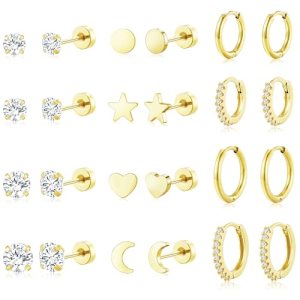 adoyi Gold Hoop Earrings Set for Women Hypoallergenic Surgical Steel Earrings fo