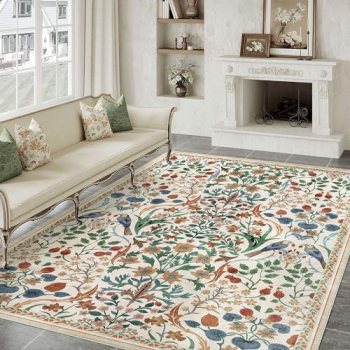 WondRg 6×9 Washable Area Rug Beige Non Slip Floral Carpet