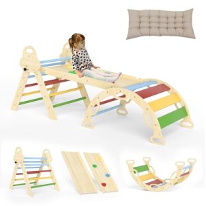 doowroodni Pikler Triangle Set 7in1 Toddler Climbing Toys Indoor Foldable Baby C
