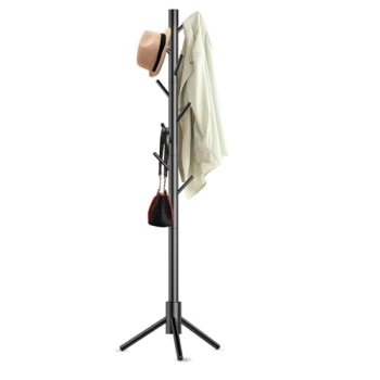 Aliphon Wooden Coat Rack Stand, Freestanding Coat Rack with 8 Hooks, 3 Adjustabl