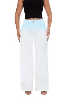 ONESO Mid-Low Rise Baggy Jeans Wide Leg for Women Distressed Pants Stretchy Bott