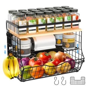 3-Tier Magnetic Shelf for Fridge with Divider & Bamboo Top