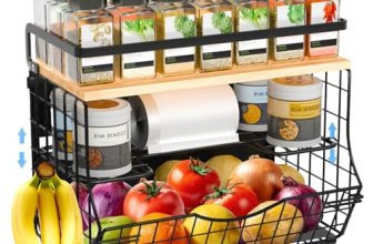 3-Tier Magnetic Shelf for Fridge with Divider & Bamboo Top