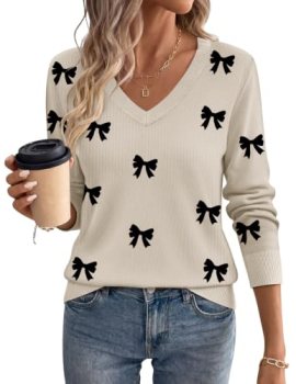 Zeagoo Women’s 2026 Fall V Neck Sweaters Long Sleeve Tops Fashion Clothing