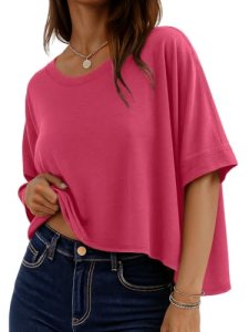 rosemia Oversized Tshirts for Women Summer Graphic Half Sleeve Crop Tops Casual