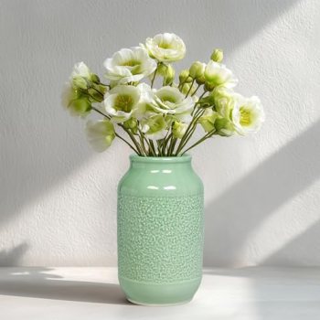 Wancetang Ceramic Flower Vase, 9 Inch Green Vases for Home Decor