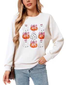 Drvitor Womens Halloween Sweatshirt Pumpkin Print Design Top (Black, Medium)
