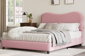 GarveeHome Queen Bed Frame with Boucle Fabric, Pink