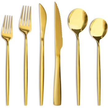 Astercook Silverware Set 48-Piece Gold Flatware Set with Steak Knives Food-Grade