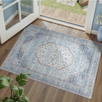 DCX Machine Washable Blue Entryway Rug 2×3