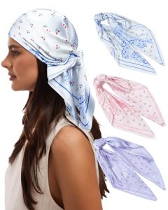 Secroma 27” Silk Head Scarves for Women -3Pcs Printed Like Satin Head Scarf for