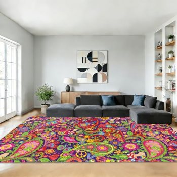 Area Rugs Boho Hippie Flowers Modern Neutral Large Living Room Carpet Retro 70s