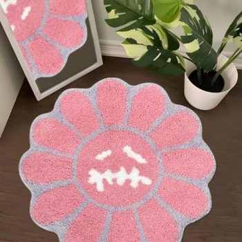Shovagy Trippy Happy Face Rug Cool Rugs Tufted Quick Dry Bath Mats for Bathroom