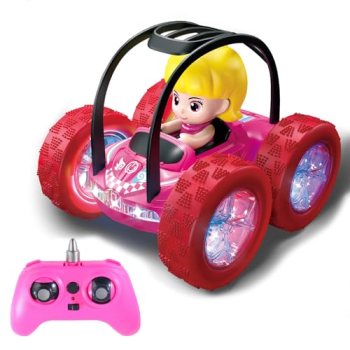 Qudify 4WD RC Stunt Car for Kids Ages 3+, Pink Car with Girl