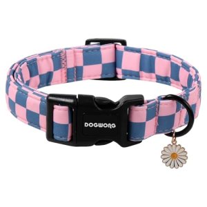 DOGWONG Plaid Dog Collar – Adjustabe Pink Blue Plaid Dog Collar