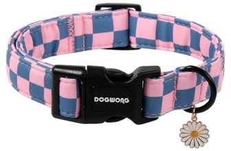DOGWONG Plaid Dog Collar – Adjustabe Pink Blue Plaid Dog Collar