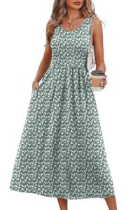 WIHOLL Casual Dresses for Women Sleeveless Scoop Neck Flowy Spring Midi Dresses