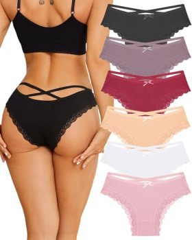 ALL OF ME Women Cotton Underwear Sexy Criss Cross Lace Trim Low Rise Lingerie Wi