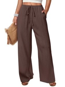 ANRABESS Women’s Wide Leg Beach Flowy Palazzo Pants Brown M