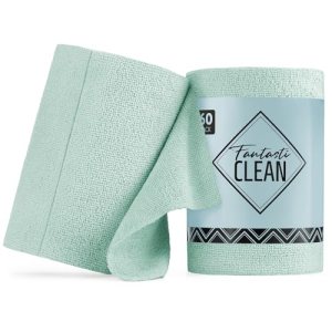 Fantasticlean Microfiber Cleaning Cloth Roll, 60 Pack, 8″ x 8″, Mint Green