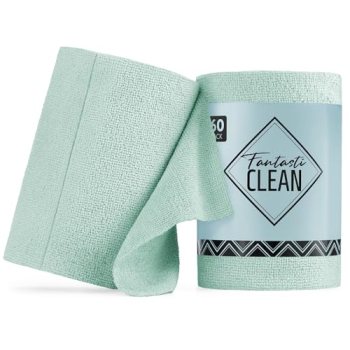 Fantasticlean Microfiber Cleaning Cloth Roll, 60 Pack, 8″ x 8″, Mint Green
