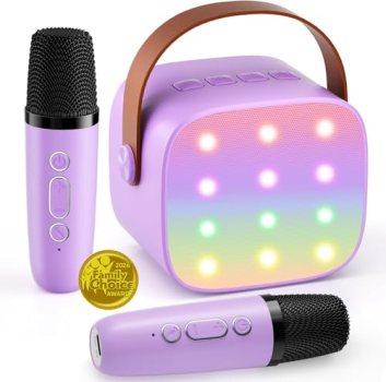 Mini Karaoke Machine with 2 Wireless Microphones