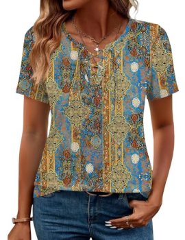 LOMON Summer Tops for Women 2026 V Neck Short Sleeve T Shirts Casual Loose Fit T