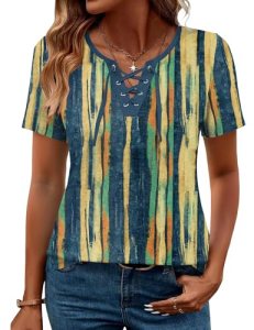 LOMON Loose Fit Spring Clothes for Women Short Sleeve Womens Tops Crew Neck Shor