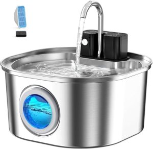 Voluas Stainless Steel Cat Water Fountain, Wireless, 108oz/3.2L, 1 Filter