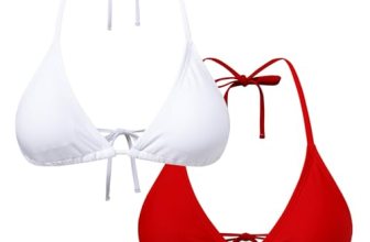 Herseas Women’s 2 Pack Sexy White Triangle Bikini Tops Halter Red Swimsuit Tops