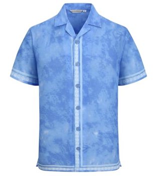 Mens Linen Blend Short Sleeve Vintage Printed Beach Shirts,Blue Dye,XL