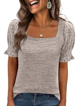 ANRABESS Womens Tops Summer Sweaters Dressy Casual Work Blouses Square Neck Ruff