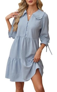 CCTOO Women’s Summer Dresses Casual V Neck Button Down 3/4 Sleeve Floral Print L