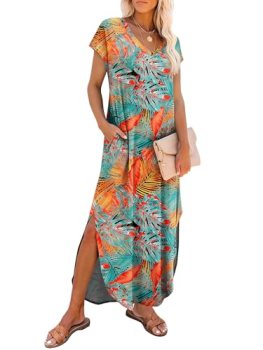 RUMIA Summer Maxi Dresses for Women Cap Sleeve Long Sundress with Pockets