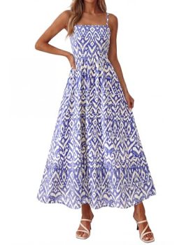 PRETTYGARDEN Women Summer Maxi Dresses 2026 Spaghetti Strap Boho Floral Striped