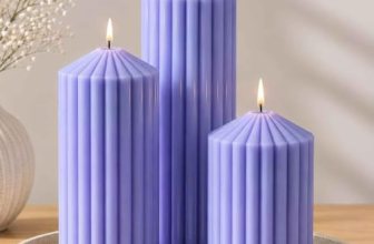 Ribbed Pillar Candles Set of 3, Width 3″ High 4″ 6″ 8″ Large Soy Wax Lavender Sc