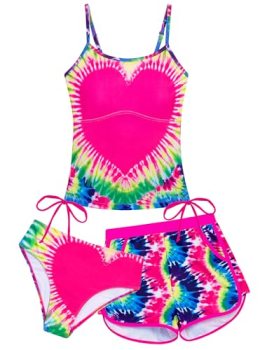 Seanrui Girls Bathing Suits Size 7-8 Girls Swimsuit Drawstring Tankini Swimwear