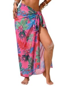 Herseas Womens Swim Cover Up Sheer Sarong One Size Rose Tropical Leaf Print 2026