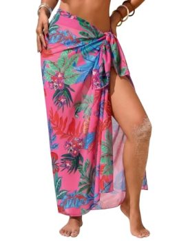 Herseas Womens Swim Cover Up Sheer Sarong One Size Rose Tropical Leaf Print 2026
