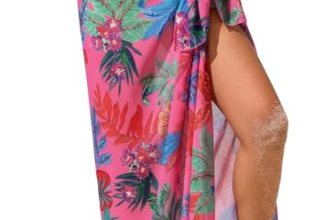 Herseas Womens Swim Cover Up Sheer Sarong One Size Rose Tropical Leaf Print 2026