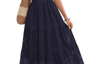 Lazysmile Womens Summer Maxi Dress Square Neck Ruffle Cap Sleeve Hollow Out Eyel