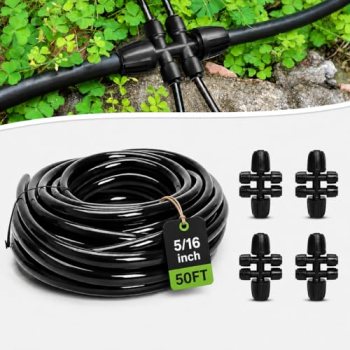Bonviee 50FT 5/16 Inch Mainline Tubing with 6-Way Couplers, 4-Pack