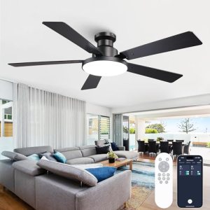 Vaczon 52 Inch Low Profile Black Ceiling Fan with Lights