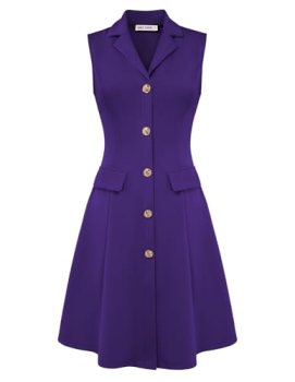 Purple Dress for Women V Neck Dress Business Work Dress Sleeveless A Line Midi D