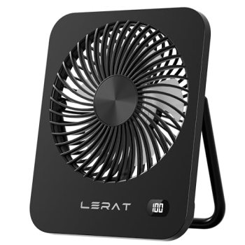 Lerat Portable Desk Fan, Small USB Rechargeable Fan with LED Display