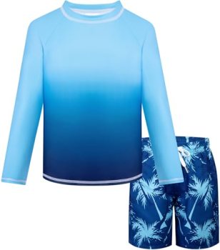 Belovance Boys Two Piece Rash Guard Swim Set Kids Long Sleeve Bathing Suit Swimw
